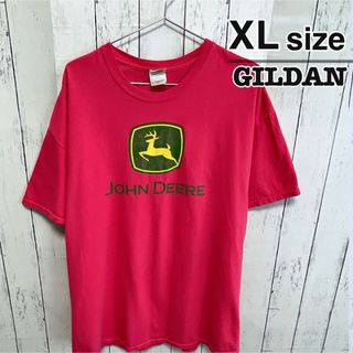 ギルタン(GILDAN)のUSA古着　GILDAN　Tシャツ　XL　ピンク　プリント　JOHN DEER(Tシャツ/カットソー(半袖/袖なし))