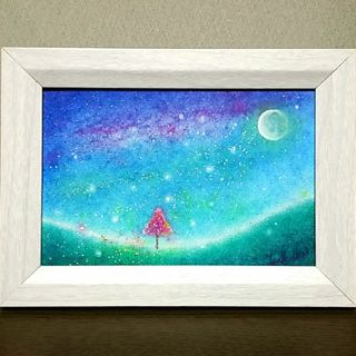 ４色パステルアートによる春の星月夜と桜　パステル画原画(絵画/タペストリー)