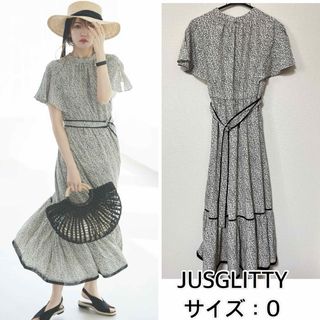 ジャスグリッティー(JUSGLITTY)のJUSGLITTY❤️フレアスリーブ配色ティアードワンピース　ジャスグリッティー(ロングワンピース/マキシワンピース)