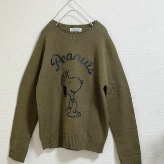 ピーナッツ(PEANUTS)のピーナッツ　ニット　ゆったり　大きめ　カーキ　スヌーピー　男女兼用　ロゴ(ニット/セーター)