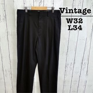 ヴィンテージ(VINTAGE)のUSA古着　チノパンスラックス　ボトムス　ブラック　黒　2タック　W32 L34(スラックス)