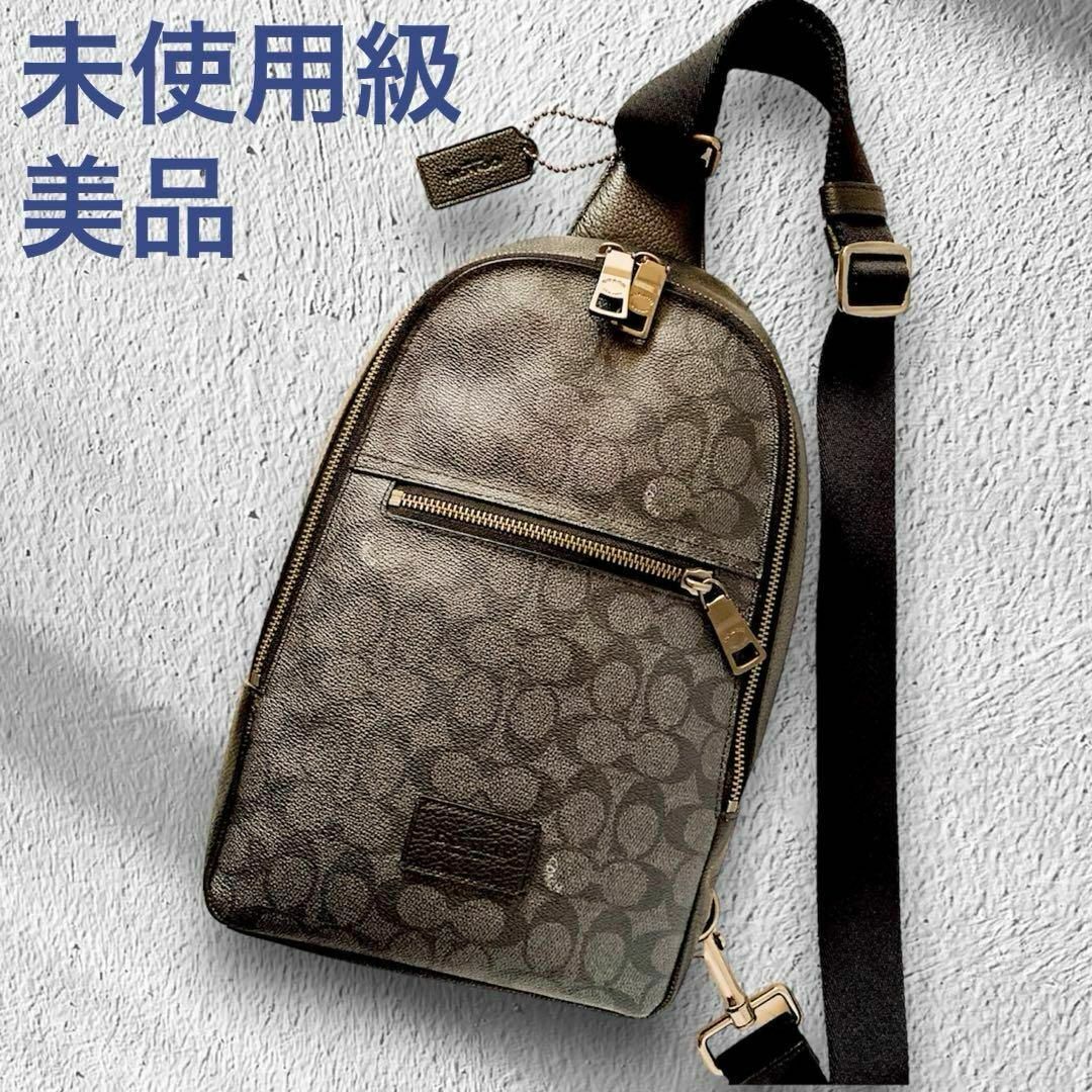 極美品】 COACH ボディバッグ シグネチャー チャコール PVC ロゴ 極美品】 COACH ボディバッグ シグネチャー チャコール PVC ロゴ