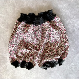 リバティ 子供服 ロングブルマ かぼちゃパンツ ピンク ブラック90サイズ(パンツ/スパッツ)