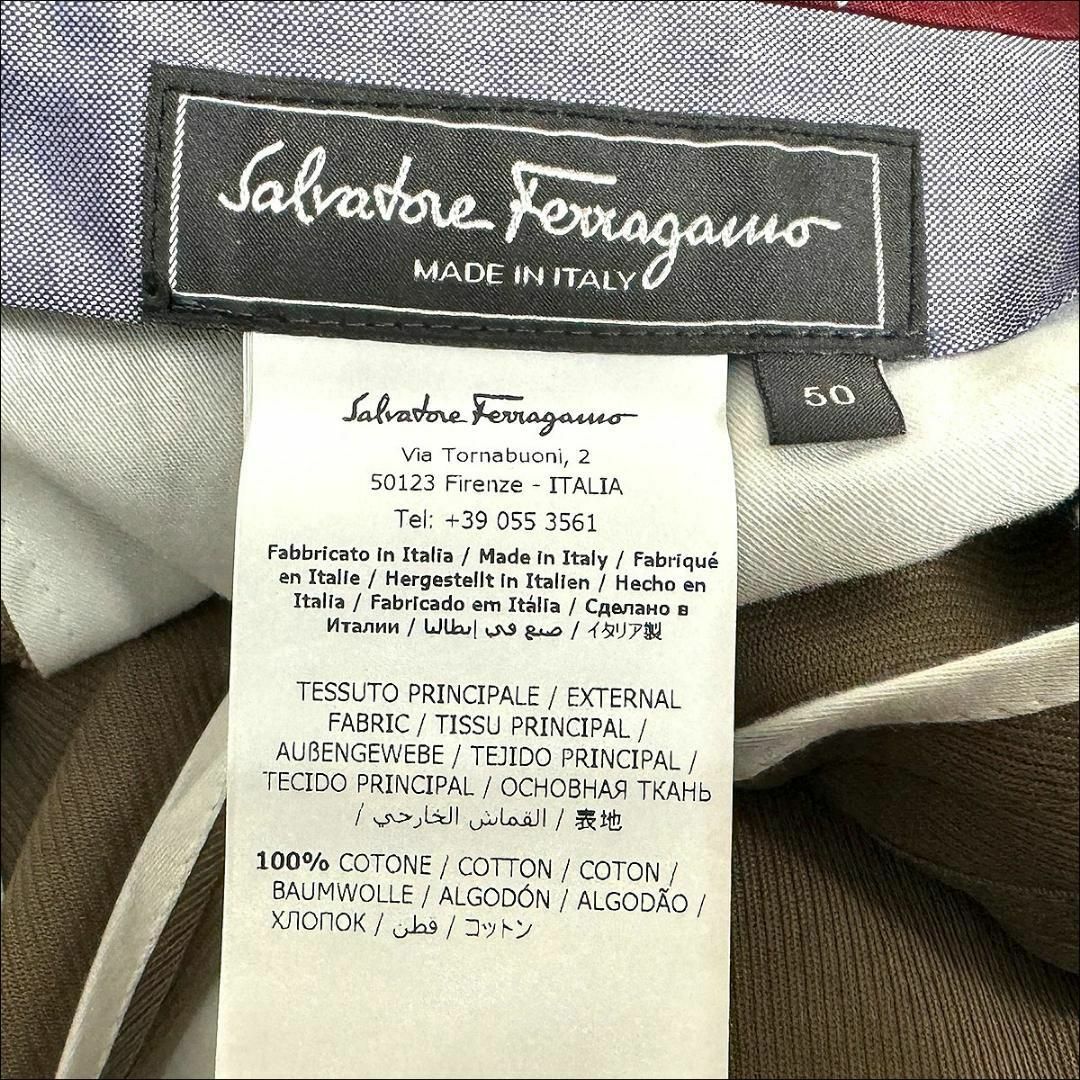 Salvatore Ferragamo(サルヴァトーレフェラガモ)のJ6274 サルヴァトーレフェラガモ ガンチーニロゴコットンスラックス 茶 50 メンズのパンツ(チノパン)の商品写真