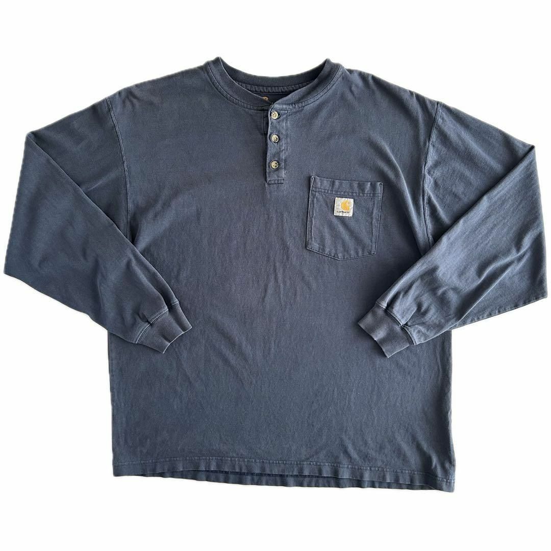 carhartt(カーハート)のCarhartt ロンT ヘンリーネック ポケットtシャツ ネイビー L メンズのトップス(Tシャツ/カットソー(七分/長袖))の商品写真