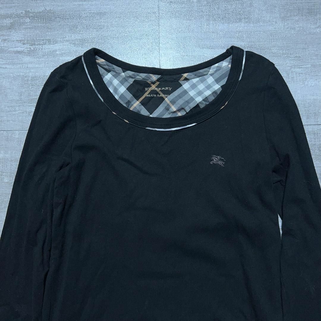 BURBERRY BLUE LABEL(バーバリーブルーレーベル)のBURBERRY BLUE LABEL ロングスリーブカットソー ブラック 38 レディースのトップス(Tシャツ(長袖/七分))の商品写真