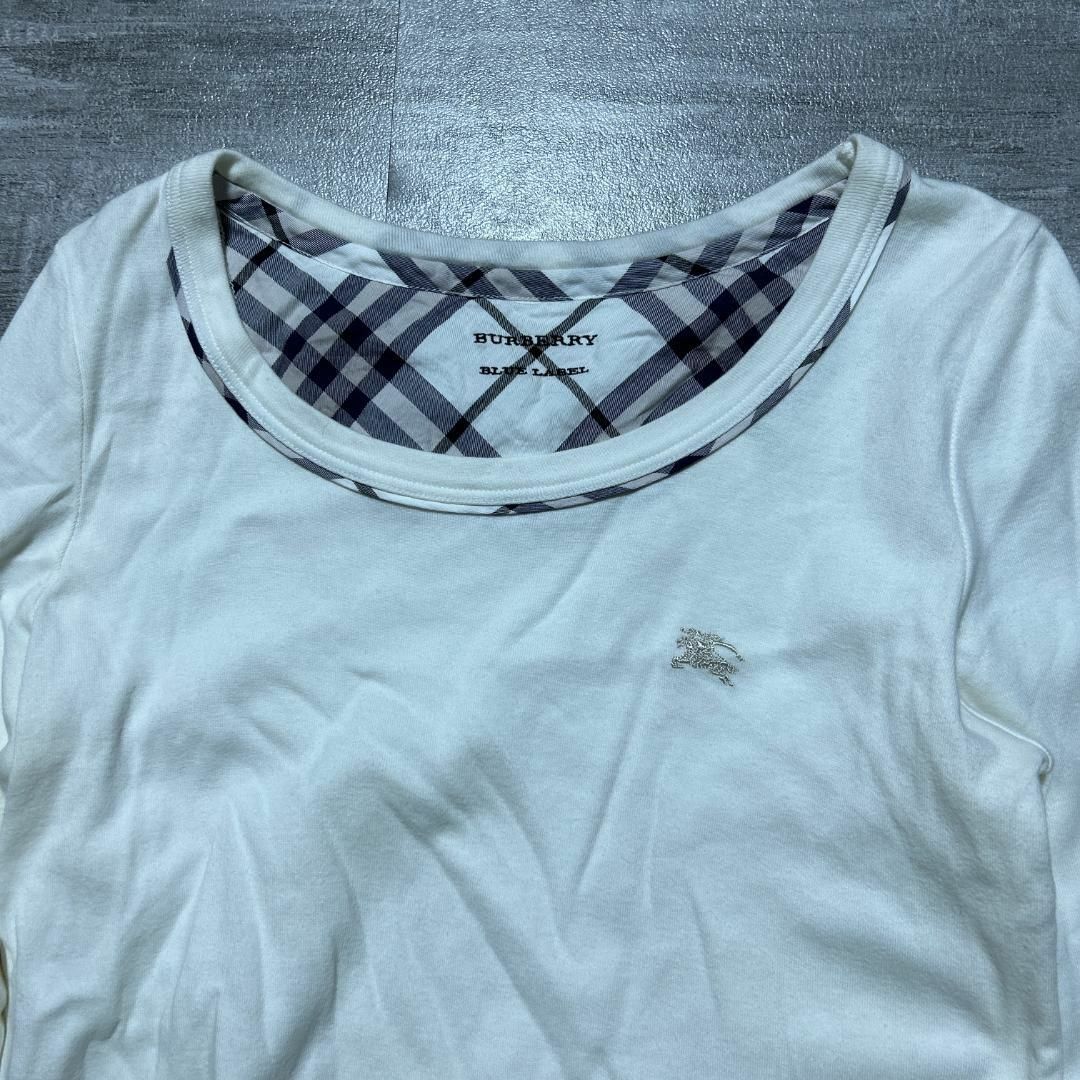 BURBERRY BLUE LABEL(バーバリーブルーレーベル)のBURBERRY BLUE LABEL ロングスリーブカットソー 白 38 レディースのトップス(Tシャツ(長袖/七分))の商品写真