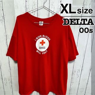 デルタ(DELTA)のDELTA　00s　Tシャツ　XL　レッド　プリント　ロゴ　赤十字　USA古着(Tシャツ/カットソー(半袖/袖なし))