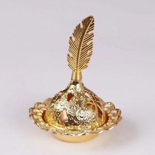 羽,金属製の香炉,豪華な透かし彫り,ゴールド(お香/香炉)