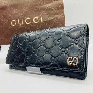 グッチ(Gucci)のGUCCI 長財布　二つ折り　ウォレット　グッチシマ　GGロゴ オールレザー　黒(長財布)