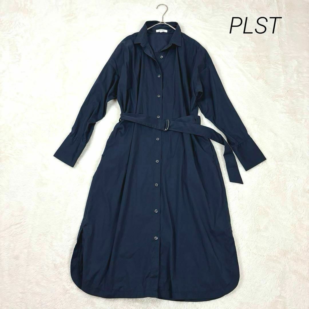 PLST(プラステ)のPLST プラステ シャツワンピース ベルト付き 美シルエット ネイビー S レディースのワンピース(ロングワンピース/マキシワンピース)の商品写真