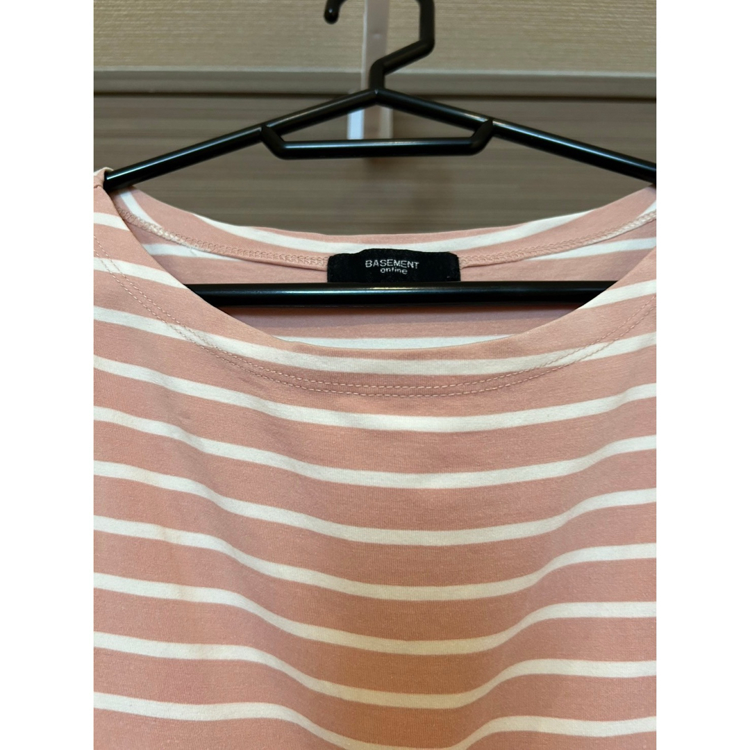 BASEMENT(ベースメント)のbasement online フレンチスリーブボーダーカットソー PINK レディースのトップス(Tシャツ(半袖/袖なし))の商品写真