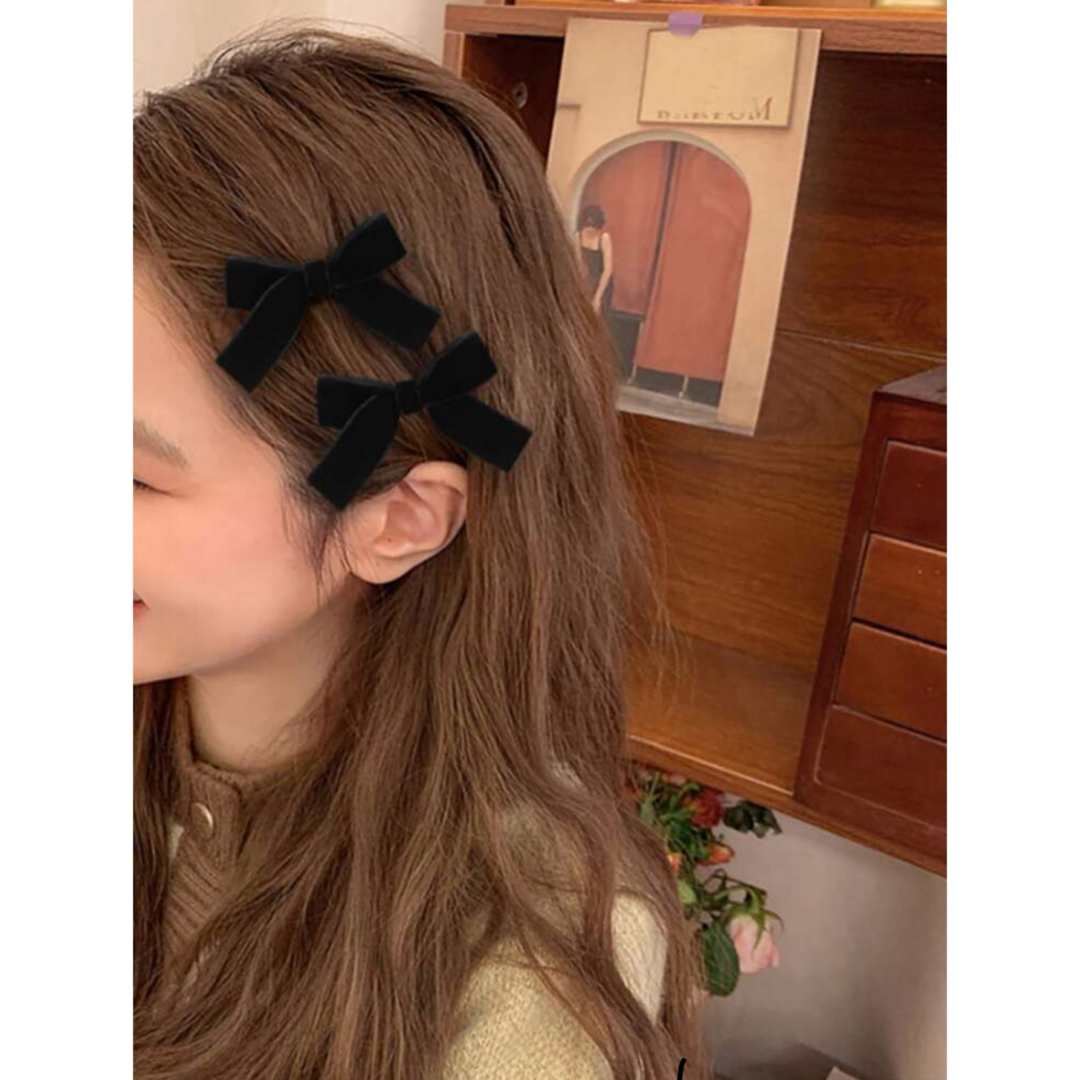 【新品】リボン ヘアクリップ ベルベット ブラック ベロア 髪飾り 韓国 レディースのヘアアクセサリー(バレッタ/ヘアクリップ)の商品写真