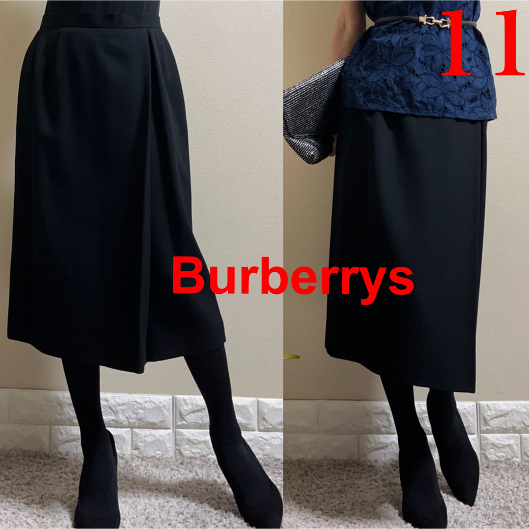 BURBERRY(バーバリー)の美品！Burberrys バーバリー　膝下　ミモレ　ロングスカート　黒　11 L レディースのスカート(ロングスカート)の商品写真