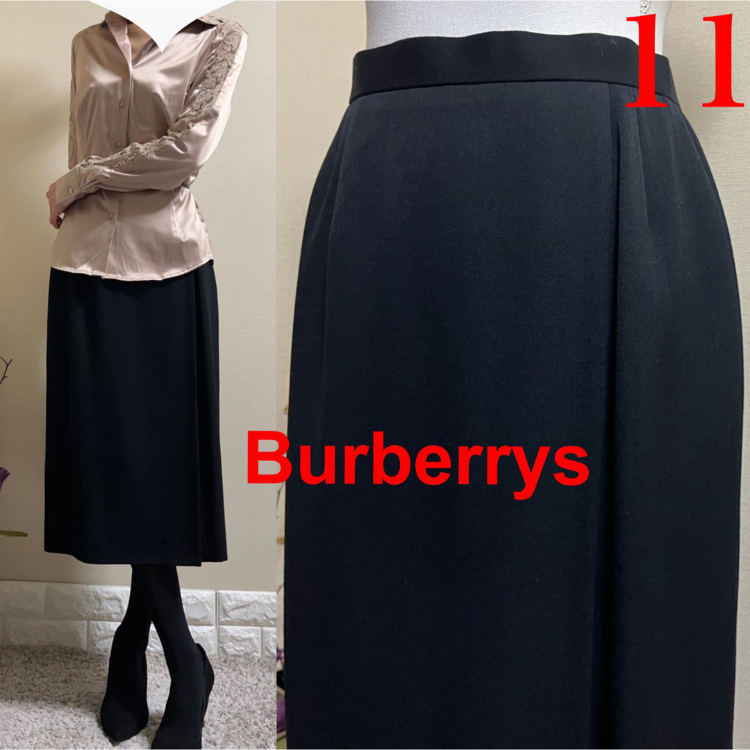 BURBERRY(バーバリー)の美品！Burberrys バーバリー　膝下　ミモレ　ロングスカート　黒　11 L レディースのスカート(ロングスカート)の商品写真