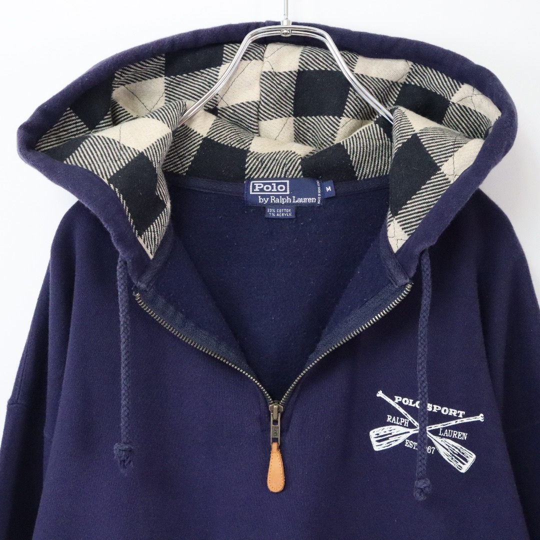 POLO RALPH LAUREN(ポロラルフローレン)の【ハーフジップ】ポロバイラルフローレン／パーカー　ポロスポーツ　紺色　M　裏起毛 メンズのトップス(パーカー)の商品写真