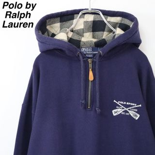 ポロラルフローレン(POLO RALPH LAUREN)の【ハーフジップ】ポロバイラルフローレン／パーカー　ポロスポーツ　紺色　M　裏起毛(パーカー)