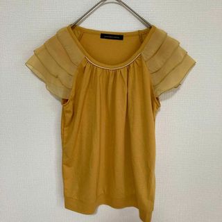 ユナイテッドアローズグリーンレーベルリラクシング(UNITED ARROWS green label relaxing)の🌟グリーンレーベル【F】フリル袖 4段カットソー ビーズ装飾 黄土色(カットソー(半袖/袖なし))