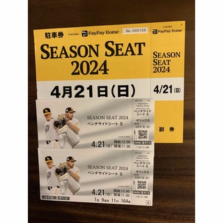 PayPayドーム　観戦チケット　２枚セット　駐車券付き(野球)
