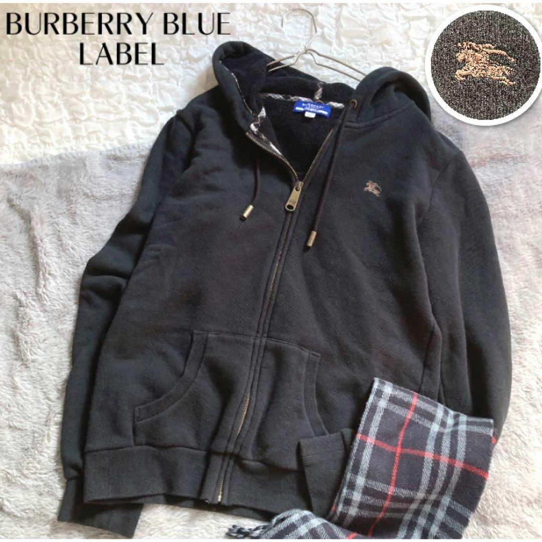 BURBERRY BLUE LABEL(バーバリーブルーレーベル)の【バーバリー】春に最適◎ パーカー チェック ブラック ホースロゴ Mサイズ レディースのトップス(パーカー)の商品写真