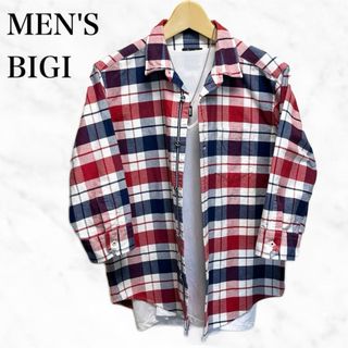 メンズビギ(MEN'S BIGI)のMEN'S BIGI 七分袖シャツ　チェックシャツ　トップス　日本製(シャツ)