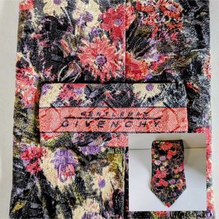 ジバンシィ(GIVENCHY)のイタリア製 ネクタイ GIVENCHY ジバンシイ 花柄 植物柄 黒 ボタニカル(ネクタイ)