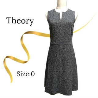 セオリー(theory)の★極美品★セオリー　キーネックワンピース　グレー　美ライン　きれいめ　コットン(ひざ丈ワンピース)