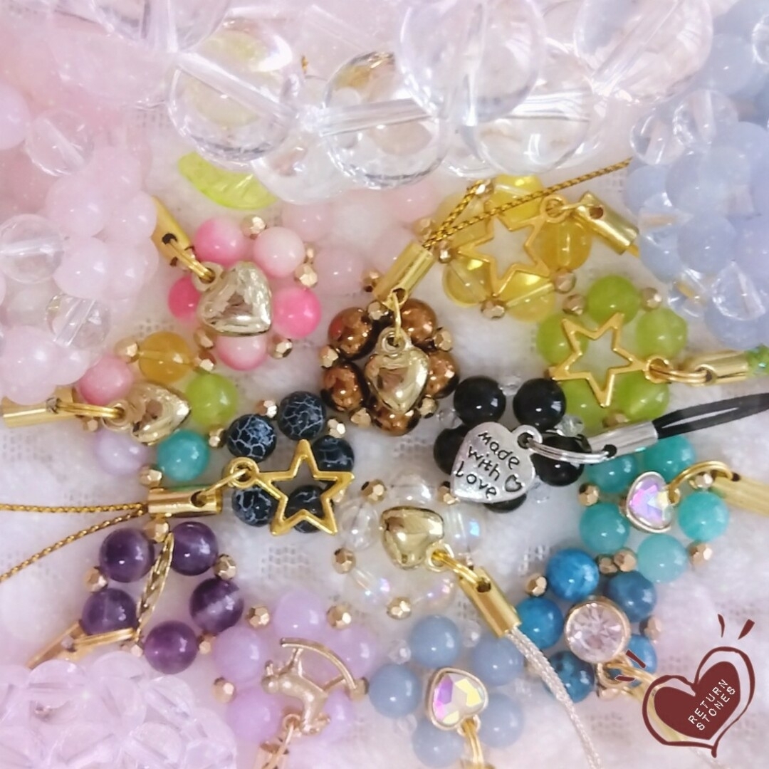 厄除け☆ パワーストーン チャーム ストラップ 水晶 天然石 ハンドメイドのアクセサリー(キーホルダー/ストラップ)の商品写真