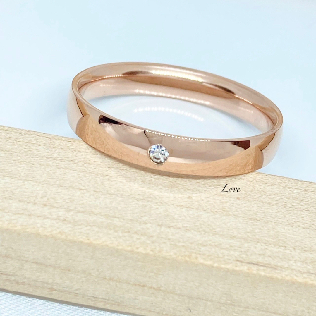 ステンレスリング 丸一粒 メンズ レディース ピンクゴールド シンプル石つき レディースのアクセサリー(リング(指輪))の商品写真