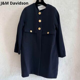 J&M Davidson ノーカラーコート　金ボタン　紺色　10サイズ