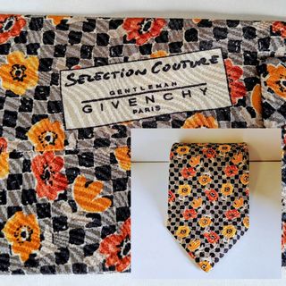 ジバンシィ(GIVENCHY)の伊製 ネクタイ GIVENCHY ジバンシイ 花柄 ボタニカル柄 オレンジ 黒(ネクタイ)