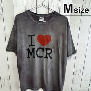 USA古着　Tシャツ　M　タイダイ柄　グレー　I LOVE Manchester(Tシャツ/カットソー(半袖/袖なし))