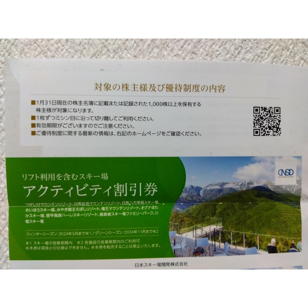 日本スキー場開発株主優待 チケットの施設利用券(スキー場)の商品写真