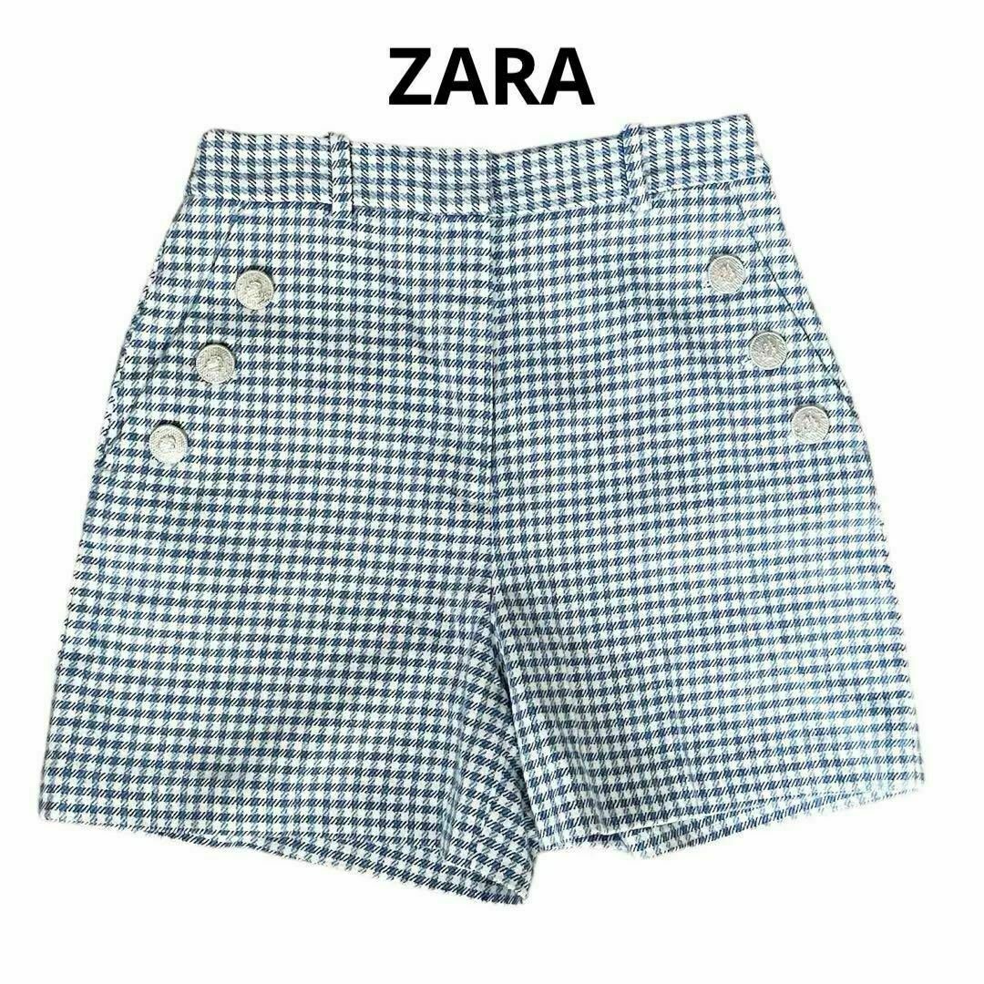 ZARA(ザラ)の125ザラZARA ショートパンツ　ギンガムチェック　マリン　ボタン　サイズS レディースのパンツ(ショートパンツ)の商品写真