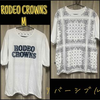 ロデオクラウンズワイドボウル(RODEO CROWNS WIDE BOWL)のRODEO CROWNS ロデオ Tシャツ 白 ペイズリー リバーシブル M(Tシャツ/カットソー(半袖/袖なし))