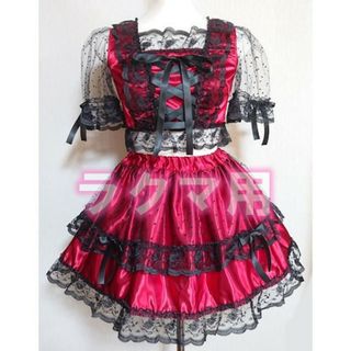 アイドル衣装 ワインレッド×黒 編み上げ オリジナル ハンドメイド コスプレ衣装(衣装)