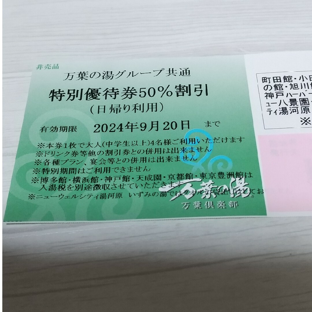 万葉の湯東京豊洲５０%割引券 チケットの施設利用券(その他)の商品写真