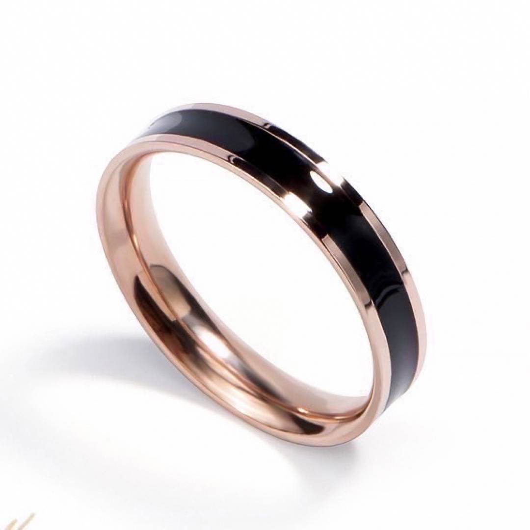 ローズゴールド ステンレスリング ステンレス指輪 ピンキーリング ブラック レディースのアクセサリー(リング(指輪))の商品写真