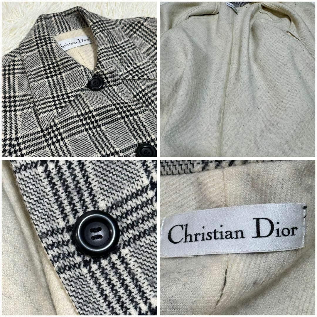 Christian Dior(クリスチャンディオール)のクリスチャンディオール ロングコート ステンカラーコート チェック柄 グレー レディースのジャケット/アウター(ロングコート)の商品写真