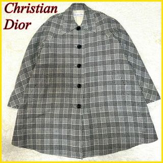 Christian Dior - クリスチャンディオール ロングコート ステンカラーコート チェック柄 グレー