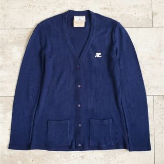 クレージュ(Courreges)のクレージュ ☆ ヴィンテージ ロゴ Vネック 長袖 リブ カーディガン 仏製(カーディガン)