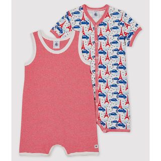 プチバトー(PETIT BATEAU)のプチバトー　Petit Bateau  プリント半袖　ロンパース　肌着２点セット(ロンパース)