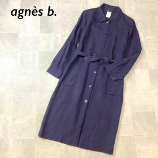 【爽やかなリネン100％】美品 agnès b. シャツワンピース ネイビー