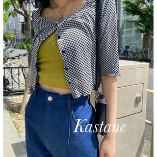 新品 Kastane ギンガムジャガードスクエアTOP