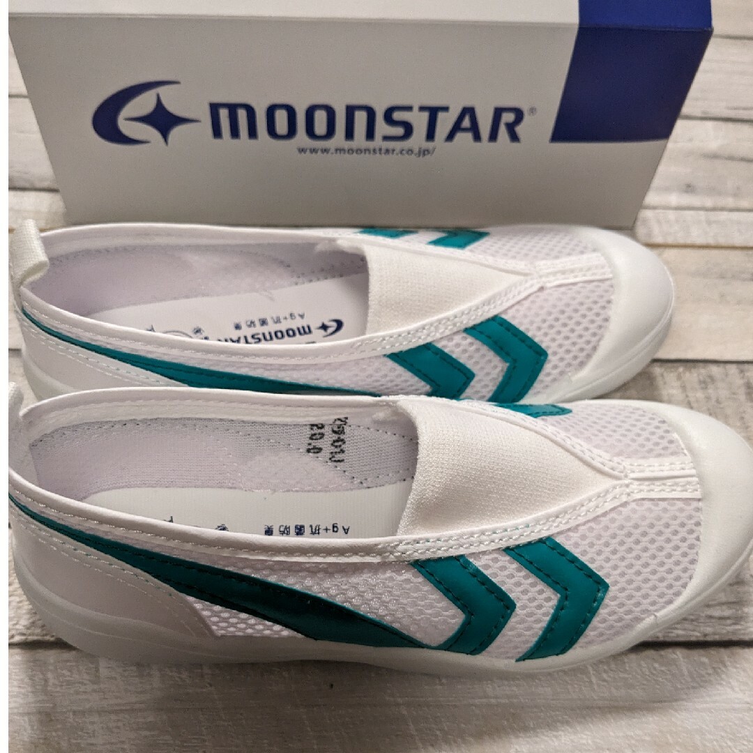 MOONSTAR (ムーンスター)の【clover様専用】［箱付き］ムーンスター 上履き20.0EE　グリーン キッズ/ベビー/マタニティのキッズ靴/シューズ(15cm~)(スクールシューズ/上履き)の商品写真