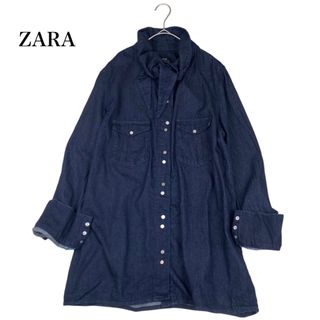 ザラ(ZARA)の美品 ザラ 大人かわいい ボウタイ リボン デニム 長袖シャツ Lサイズ(シャツ/ブラウス(長袖/七分))