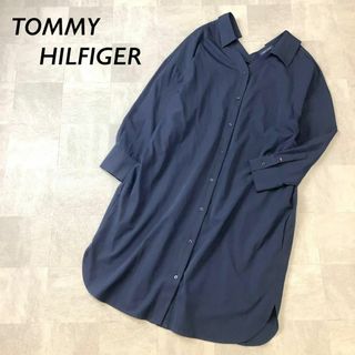 トミーヒルフィガー(TOMMY HILFIGER)のTOMMY HILFIGER デザイン シャツ ワンピース ネイビー(ロングワンピース/マキシワンピース)