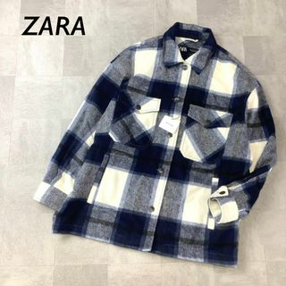 ザラ(ZARA)の【新品 タグ付】ZARA チェック シャツ ジャケット ウールブレンド ネイビー(その他)