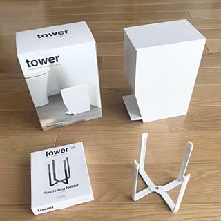 Tower   ポリ袋エコホルダー ＆ペダル式サニタリービン セット　ホワイト(日用品/生活雑貨)