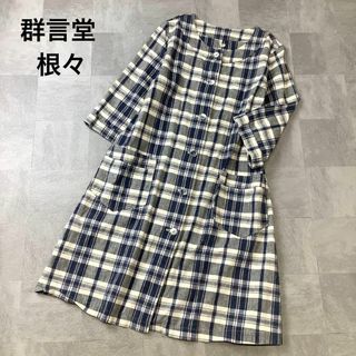 【爽やかなリネン】美品 群言堂 根々 石見銀山 チェックワンピース(ひざ丈ワンピース)